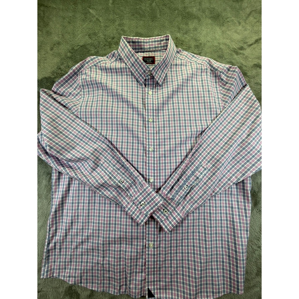 UNTUCKit Dolcetto WF Pink Blue Plaid Wrinkle Free Shirt Mens XXL Regular 01065